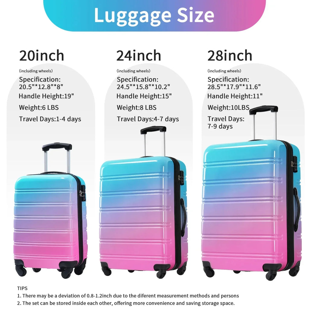 2026 New3 Piece Luggage Sets, Hard Shell Suitcase 20/24/28 Inches with TSA Lock and Spinner Wheels, Expandable Lightweight Travel Luggage for Men Women, Multicolor purple
