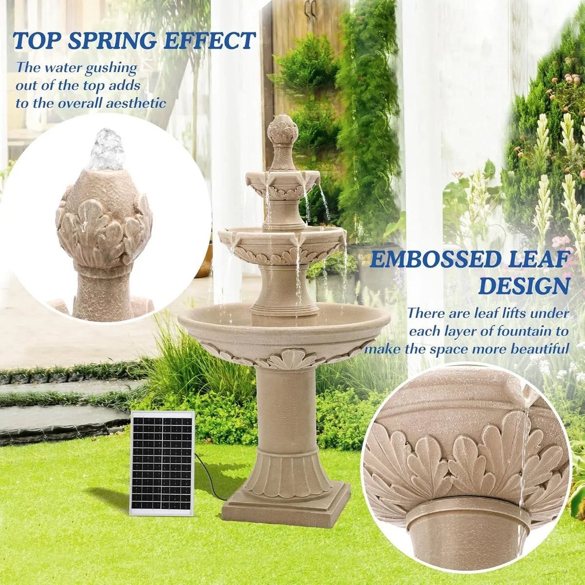 2026 NewMagic Union Italian Solar Water Fountains Outdoor Garden Decor - 48.4''H Fountain and Waterfall, Large Cascading Indoor Floor-Standing Resin Bubbler Fountain Features W/Pump for Patio, Backyard