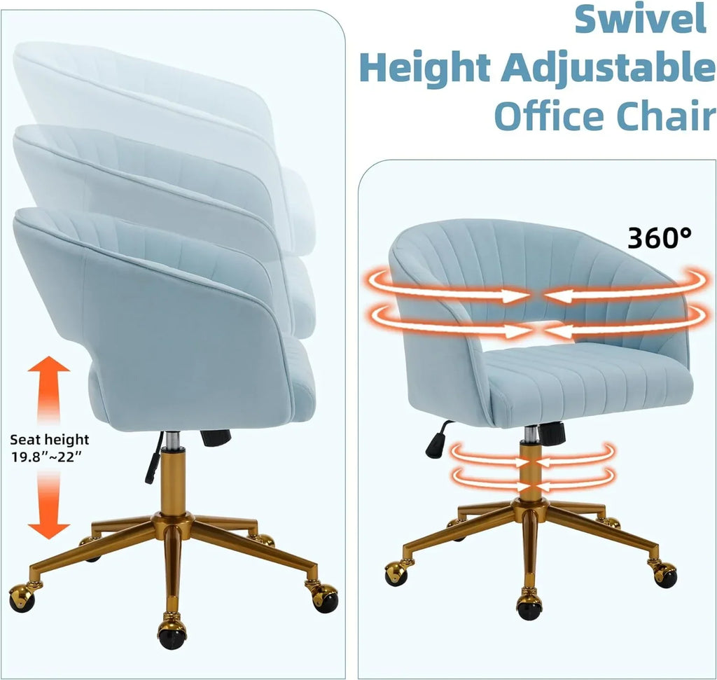 2026 NewWestice Home Office Desk Chairs, Velvet Task Chair, Height Adjustable Swivel Vanity Chair with Golden Base for Vanity Study, Living Room Computer Room, Beige