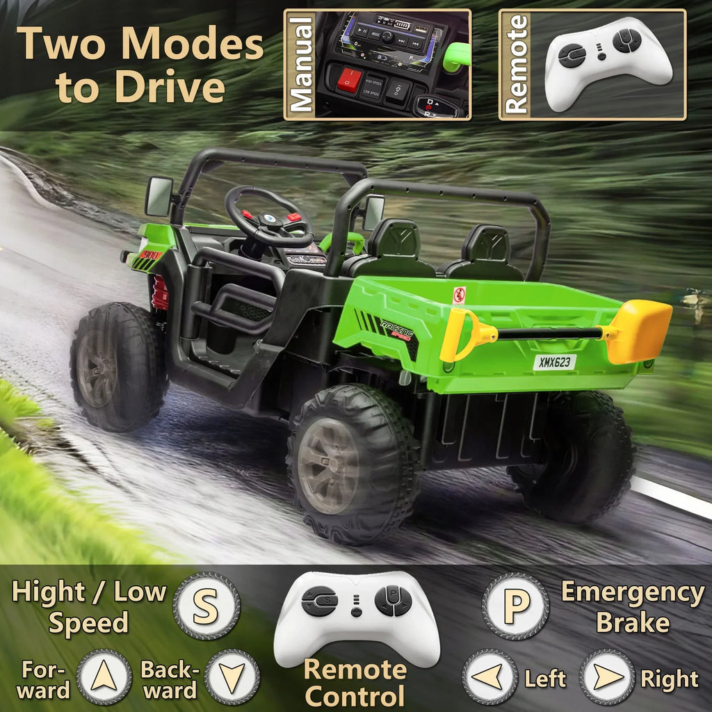 2026 NewXuanlur 24V 2 Seater Kids Ride on Car Truck, Ride on UTV W/ 2x200W Motor, 24 Volt Ride on Toys W/ Dump Bed/Shovel, Electric Car for Kids W/ Durable Tires, LED Light, Music, Remote Control, Black