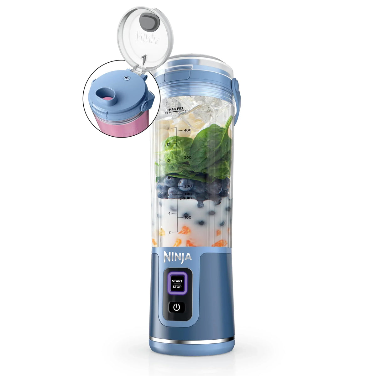 2026 NewNinja Blast Portable Blender, Cordless, 18oz. Vessel, Personal Blender for Shakes & Smoothies, BPA Free, Leakproof Lid & Sip Spout, USB-C Rechargeable, Dishwasher Safe Parts, Metallic Purple,