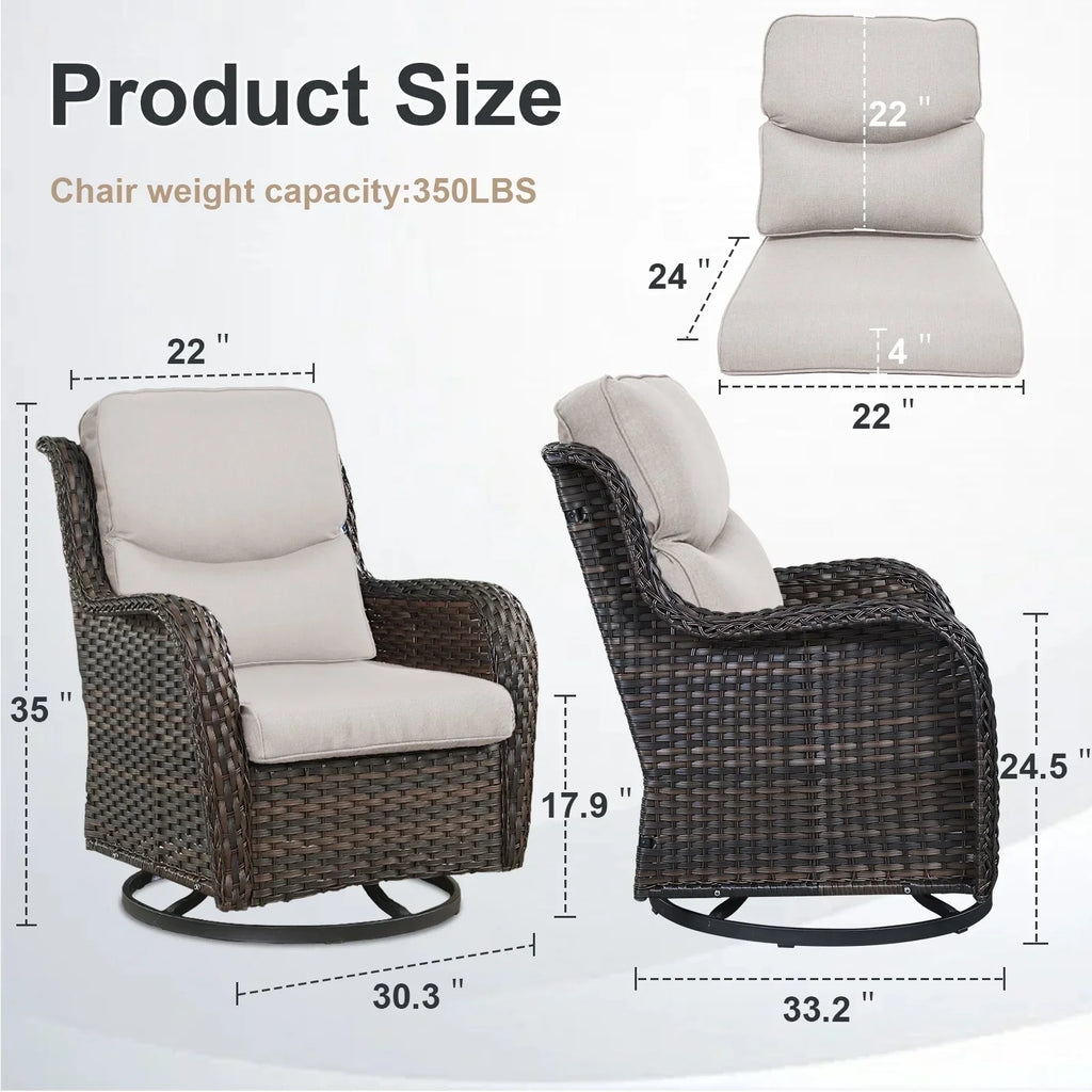 2026 NewPOCASSY Patio Swivel Chairs, Outdoor Wicker Swivel Glider Rocking Chairs with High Back and Thick Cushions for Porch Deck - Set of 2, Beige