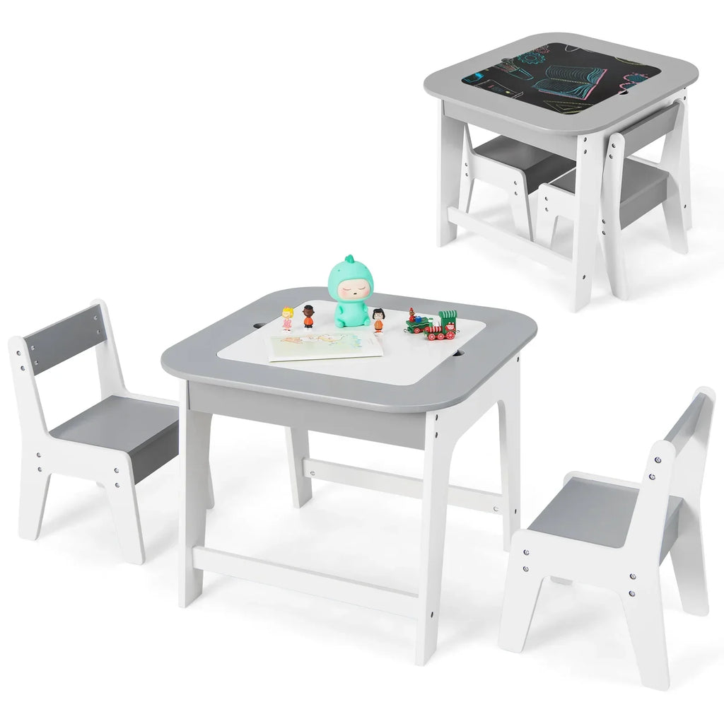2026 NewOLAKIDS Kids Table and Chair Set, 3 in 1 Wooden Activity Table with Removable Tabletop, Blackboard and Whiteboard for Toddlers Arts Crafts Drawing Reading Playing, Playroom Nursery (Natural)