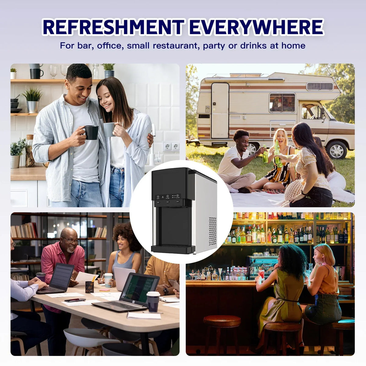2026 NewAdvwin 3 in 1 Water Dispenser with Ice Maker Countertop, Bullet Ice, Crushed Ice, Water Cooler, 44Lbs/24H, 12 Ice Cube/6Min, Self-cleaning, 4Lbs Ice Storage, Home, Kitchen, Party, RV
