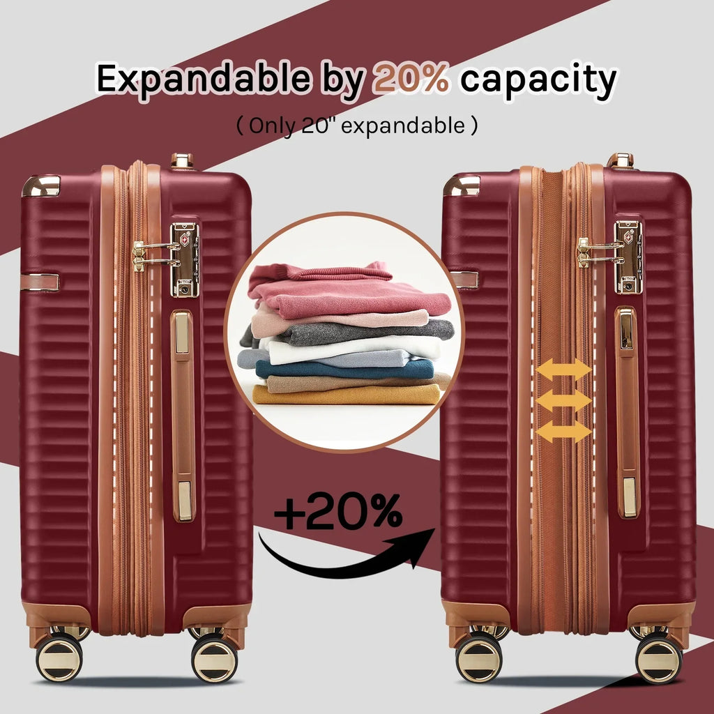 2026 NewJoyway 3-Piece Carry-On Luggage Set with Swivel TSA Lock and Leather Carry Bag