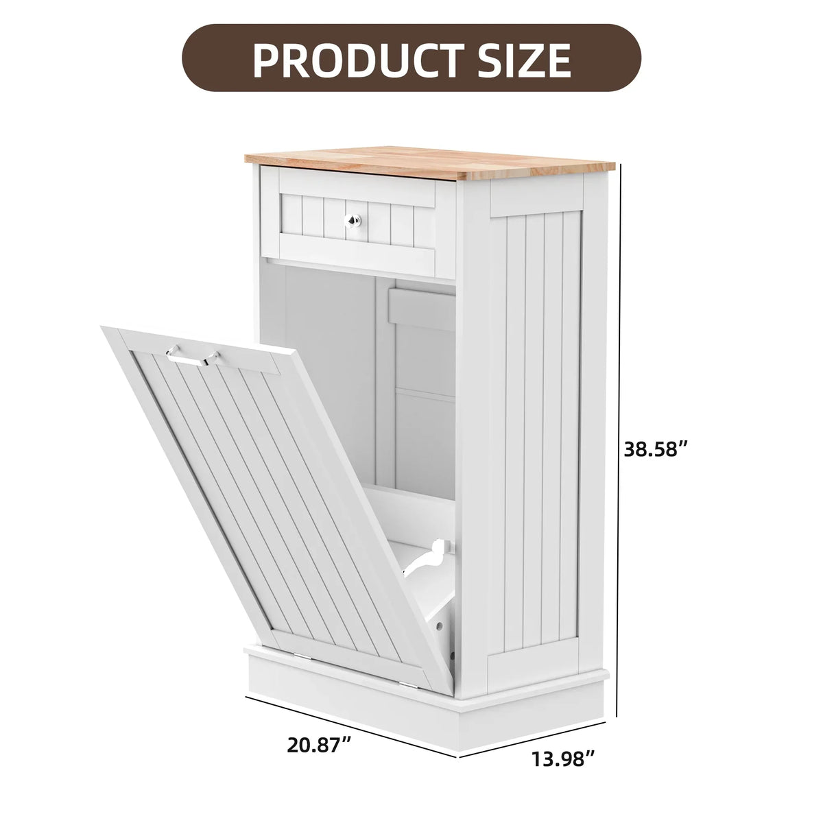 2026 NewHARIPUL Single Tilt Out Trash Cabinet for 13 Gallon Waste Bin, Free Standing Kitchen Trash Can Cabinet with Drawers, White