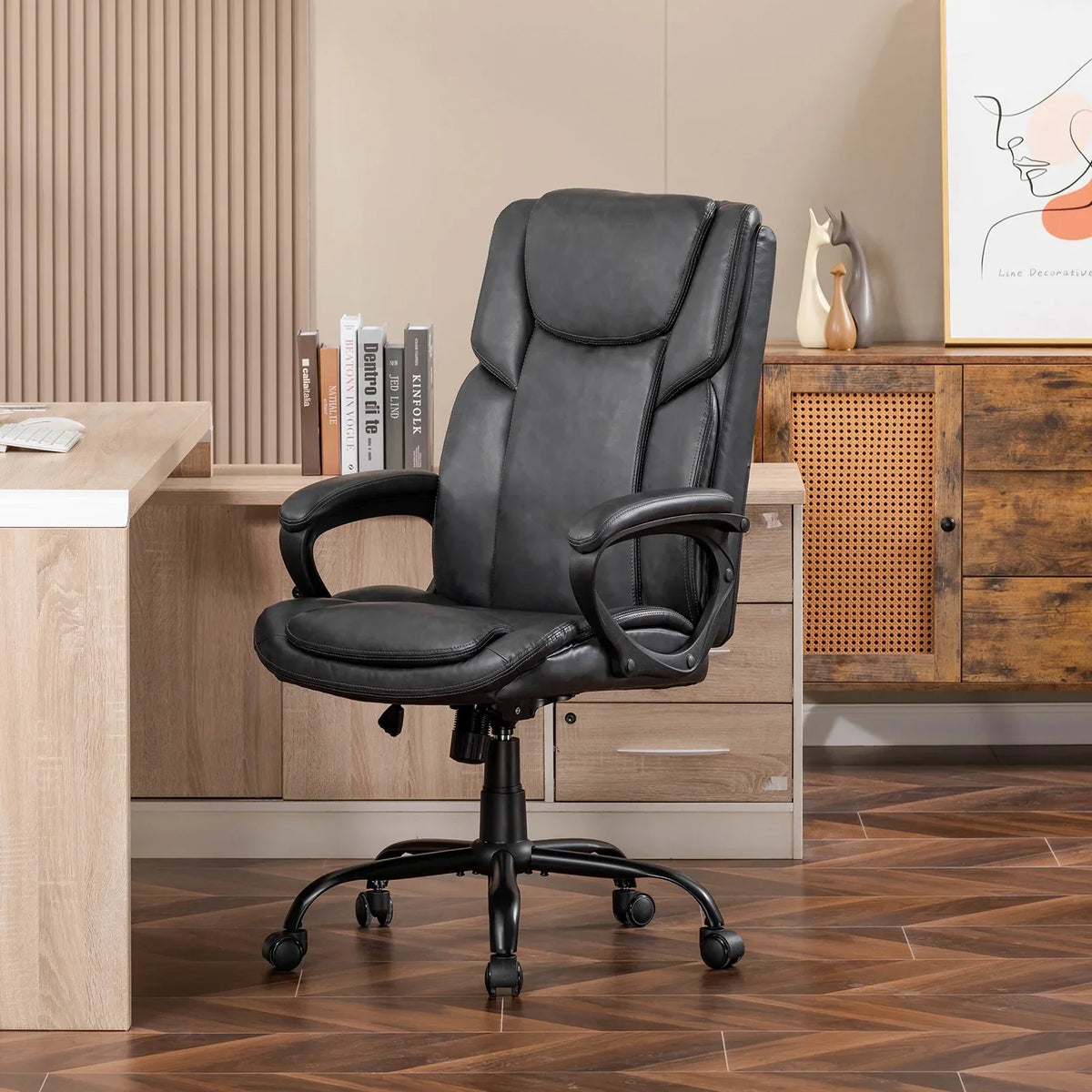 2026 NewMainstays Executive Ergonomic High Back Leather Home Office Desk Chair, Black
