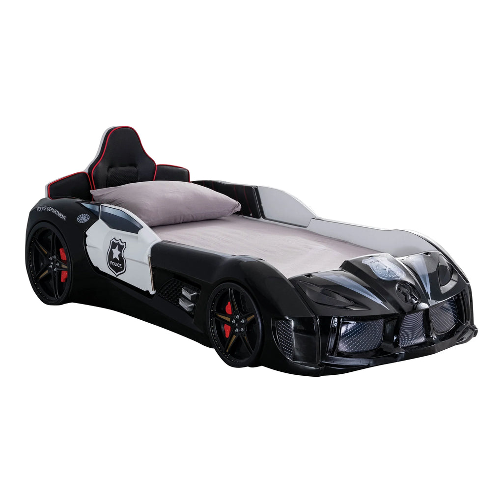 2026 NewFurniture of America Dash Kids Plastic Twin Race Car Bed with LED and Sound, White