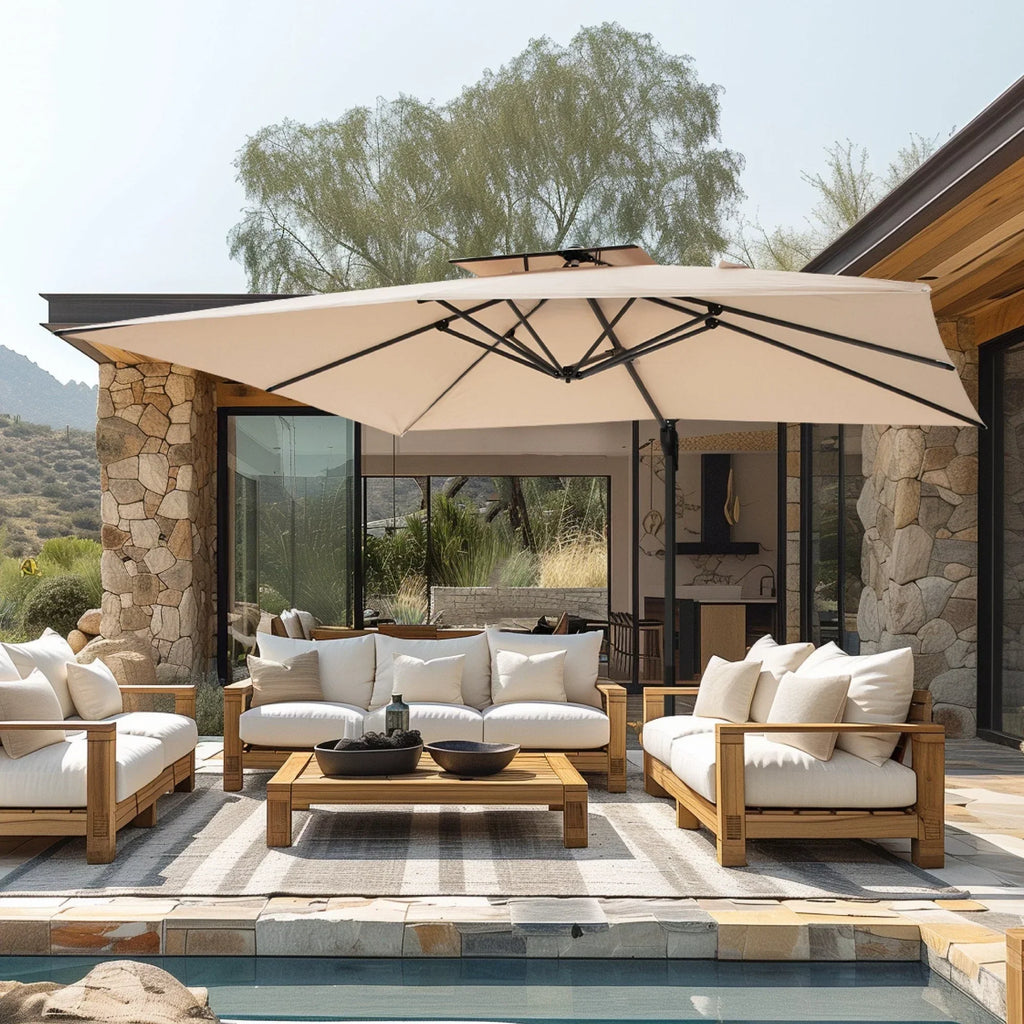 2026 NewAlpha Joy 12x9ft Outdoor Patio Umbrella Large Rectangle Offset Cantilever Double Umbrella with 360°Rotation, Beige