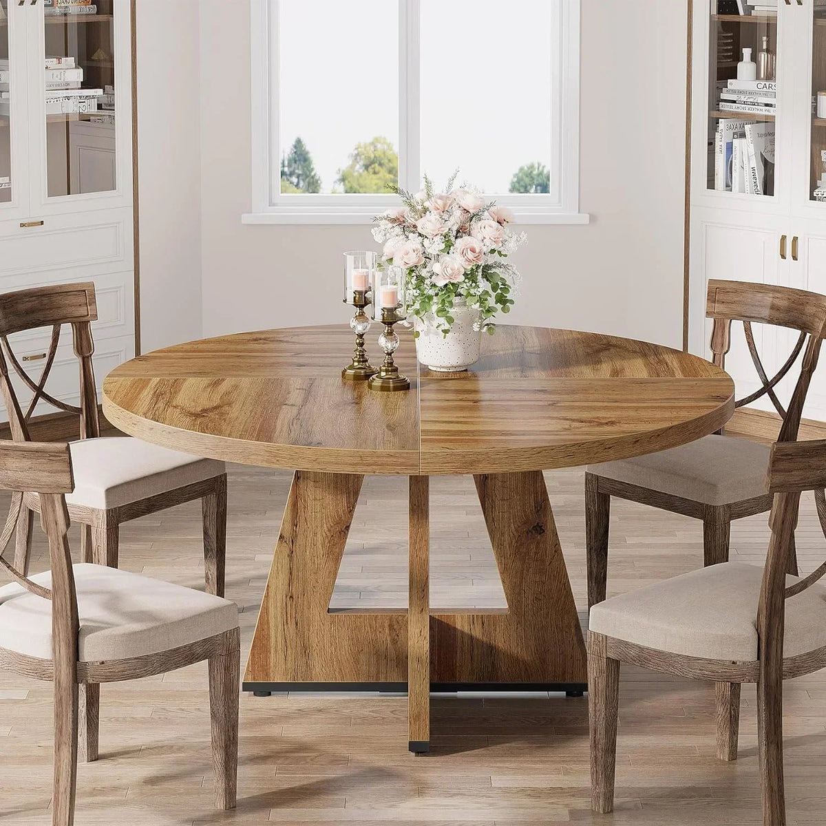 2026 NewTribesigns Round Dining Table for 4, Grey Kitchen Table 47 Inch Farmhouse Wood Kitchen Dinning Table for Kitchen Living Room