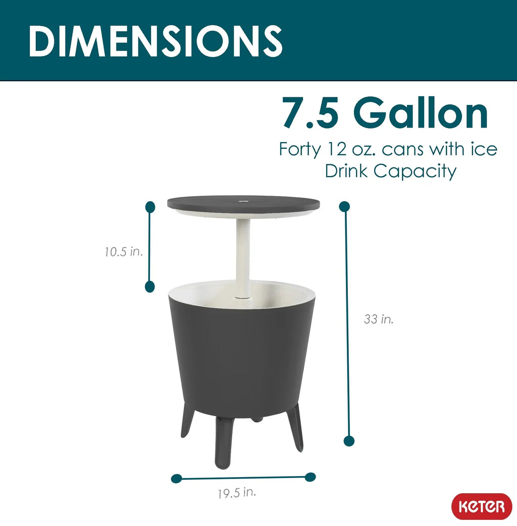 2026 NewKeter Pacific 7.5 Gallon Cool Bar 2 in 1 Weather Resistant Side Table and Bar Durable Resin Outdoor Patio Beverage Cooler Table, Rattan Look Brown