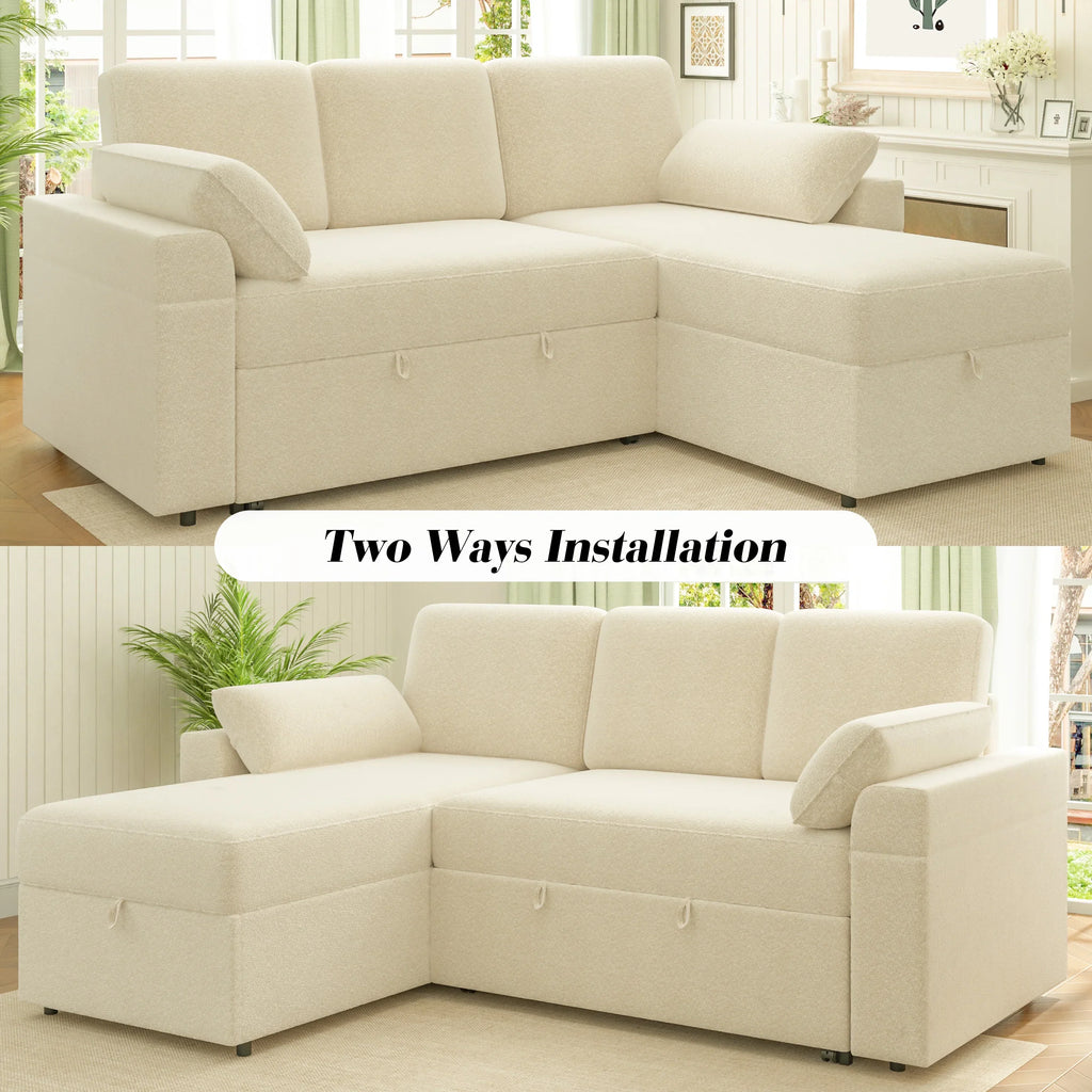 2026 NewVANACC Sofa Bed, Adult Sleeper Sofa with Storage Chaise, Pull Out Couch for Bed Room, Gray Chenille
