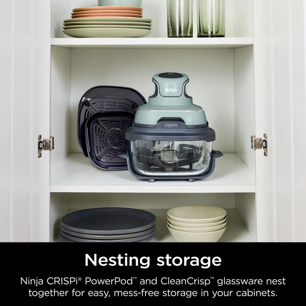 2026 NewNinja Crispi 4-in-1 Portable Glass Air Fryer Cooking System, 4-Qt & 6-Cup Containers, Cyberspace