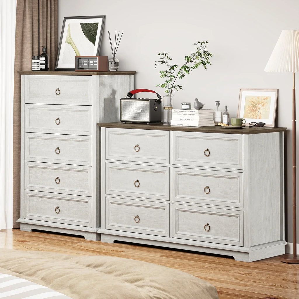 2026 NewFAGAGA 6 Drawers Dresser for Living Room,Storage Cabinet Wooden Dressers Organizer for Bedroom,White