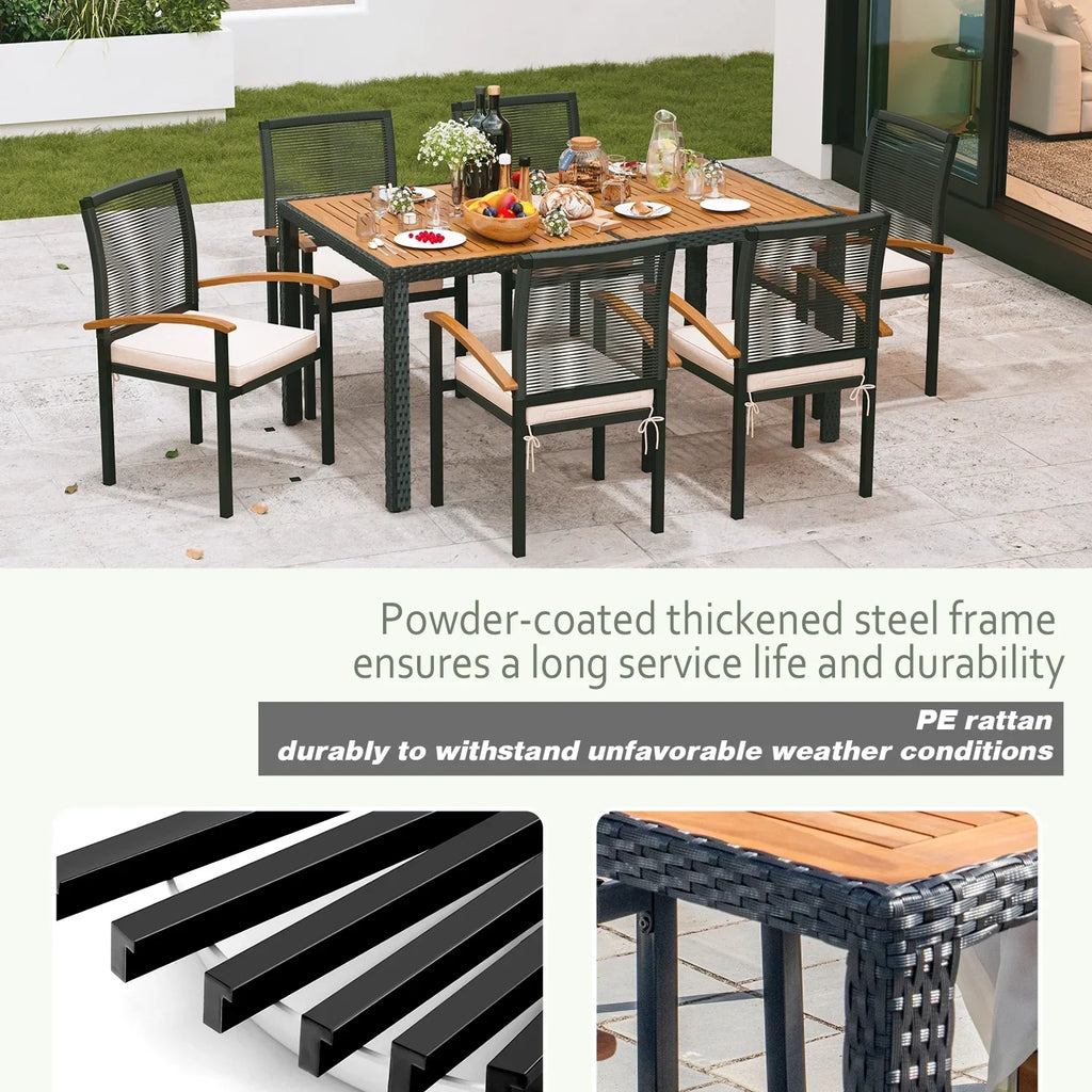 2026 New7 Pieces Outdoor Table and Chairs Outdoor Patio Furniture Set Wicker Patio Dining Sets for 6 Patio Table and Chairs Set Outdoor Furniture Set for Garden Yard Porch and Poolside