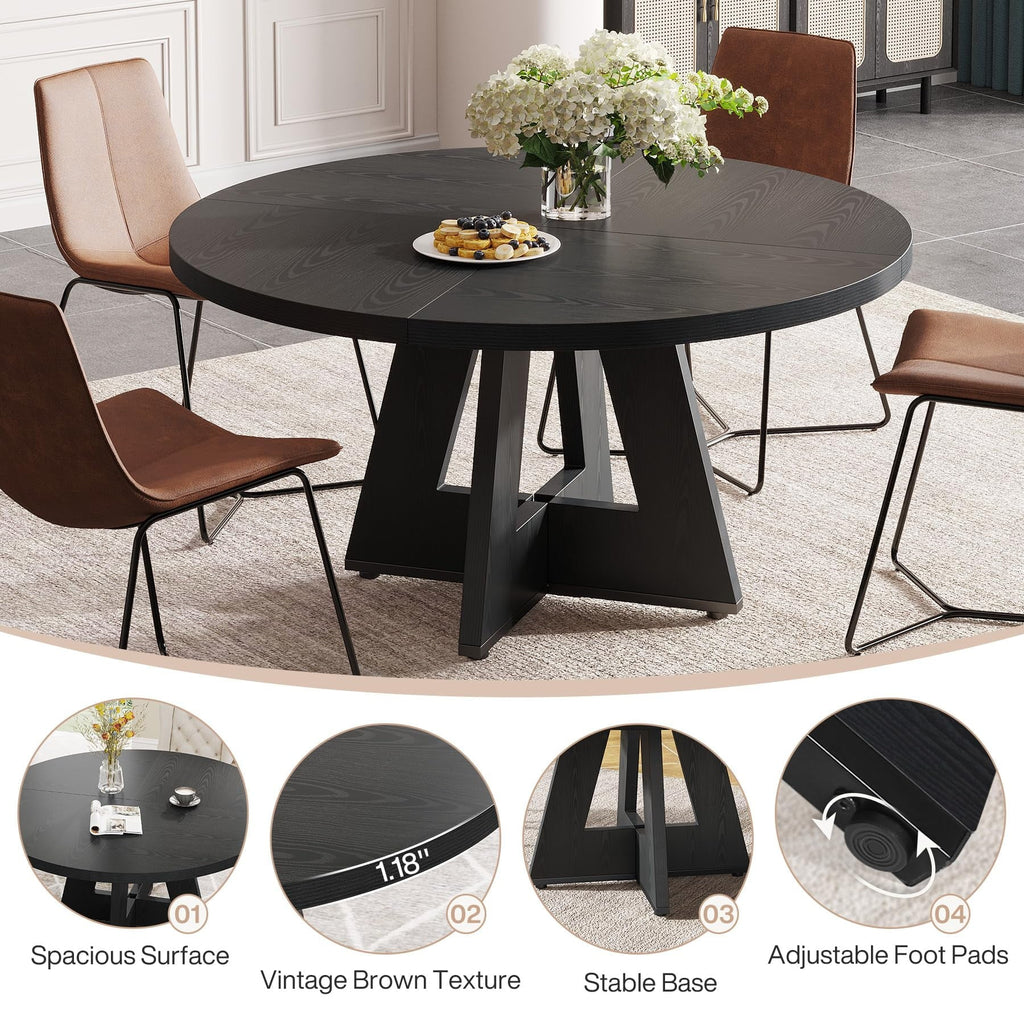 2026 NewTribesigns Round Dining Table for 4, Grey Kitchen Table 47 Inch Farmhouse Wood Kitchen Dinning Table for Kitchen Living Room