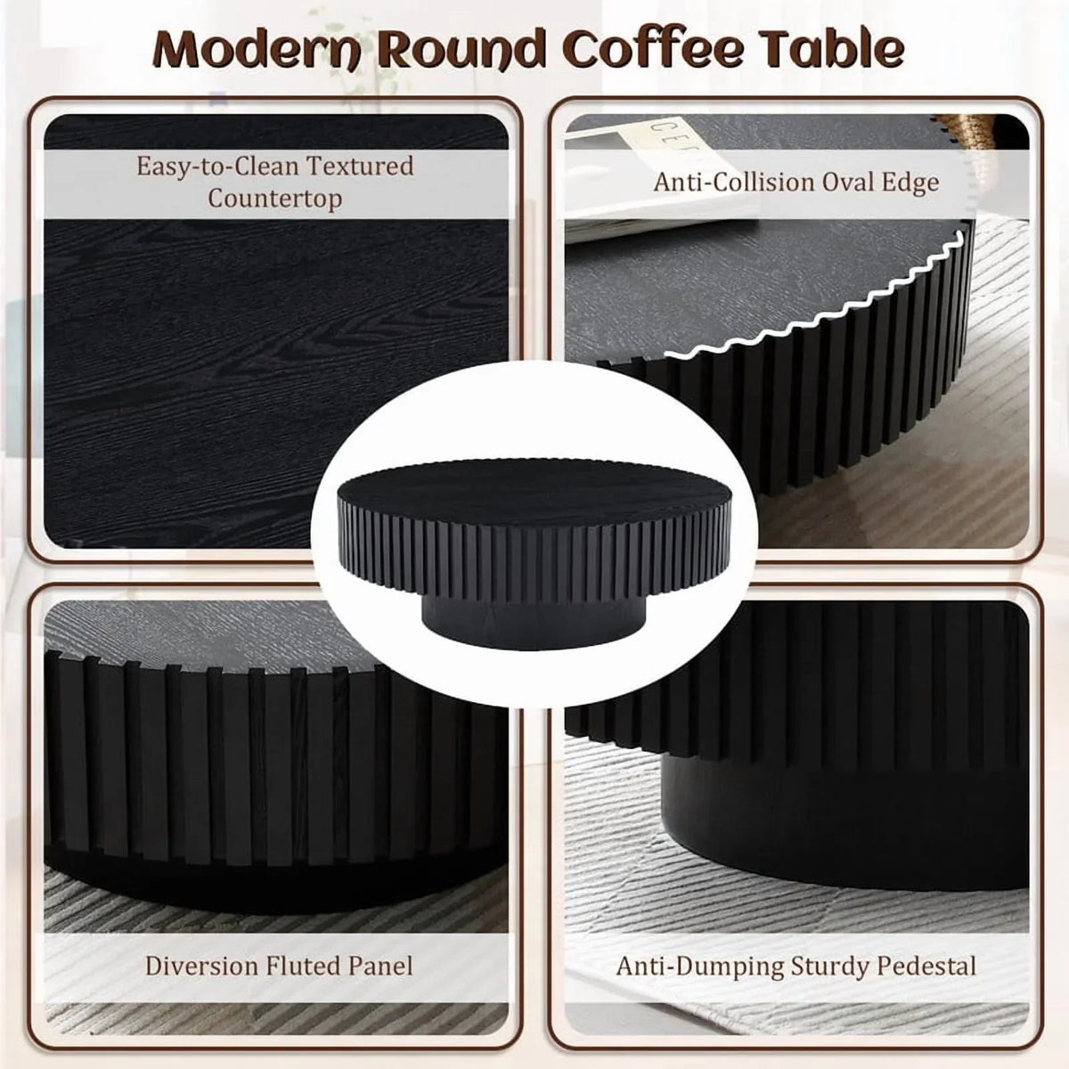 2026 NewFFH 43.7 inch Oval Coffee Table for Living Room,Handcraft Rustic Corner Coffee Table Nature Wood Relief Sturdy Pedestal for Apartmen,Side Table Centre Table,Nature Wood