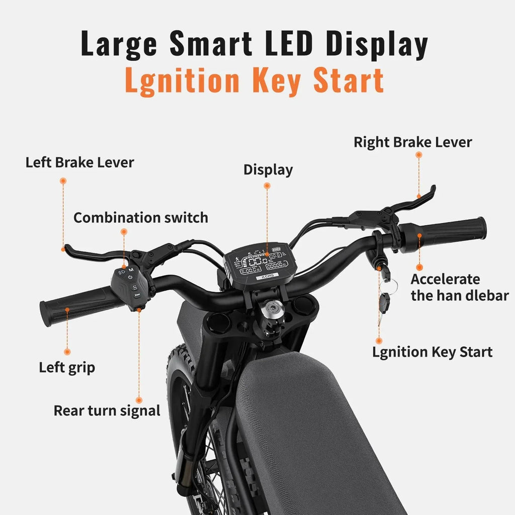 2026 NewRiding'Times 2400W 48V Electric Dirt Bike for Adults Ridingtimes GT73,brushless Hub Motor,18.2AH*2 Electric BIKE with 25" tires digital screen Carbon Steel,BLACK