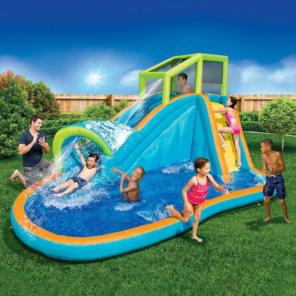 2026 NewBanzai Inflatable Water Slide - Huge Kids Pool (14 Feet Long by 8 Feet High) with Built in Sprinkler Wave and Water Wall- Heavy Duty Summer Outdoor Fun