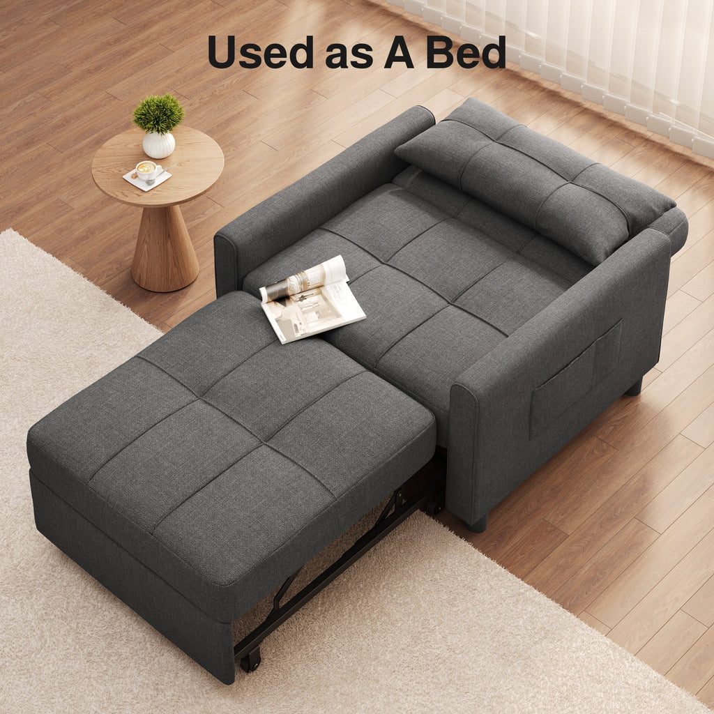 2026 NewSofa Bed, Lofka 3-in-1 Convertible Sleeper Sofa with Storage, Adjustable Backrest & Pull Out Function - Sleeper Chair for Small Space, Apartment, Dark Grey
