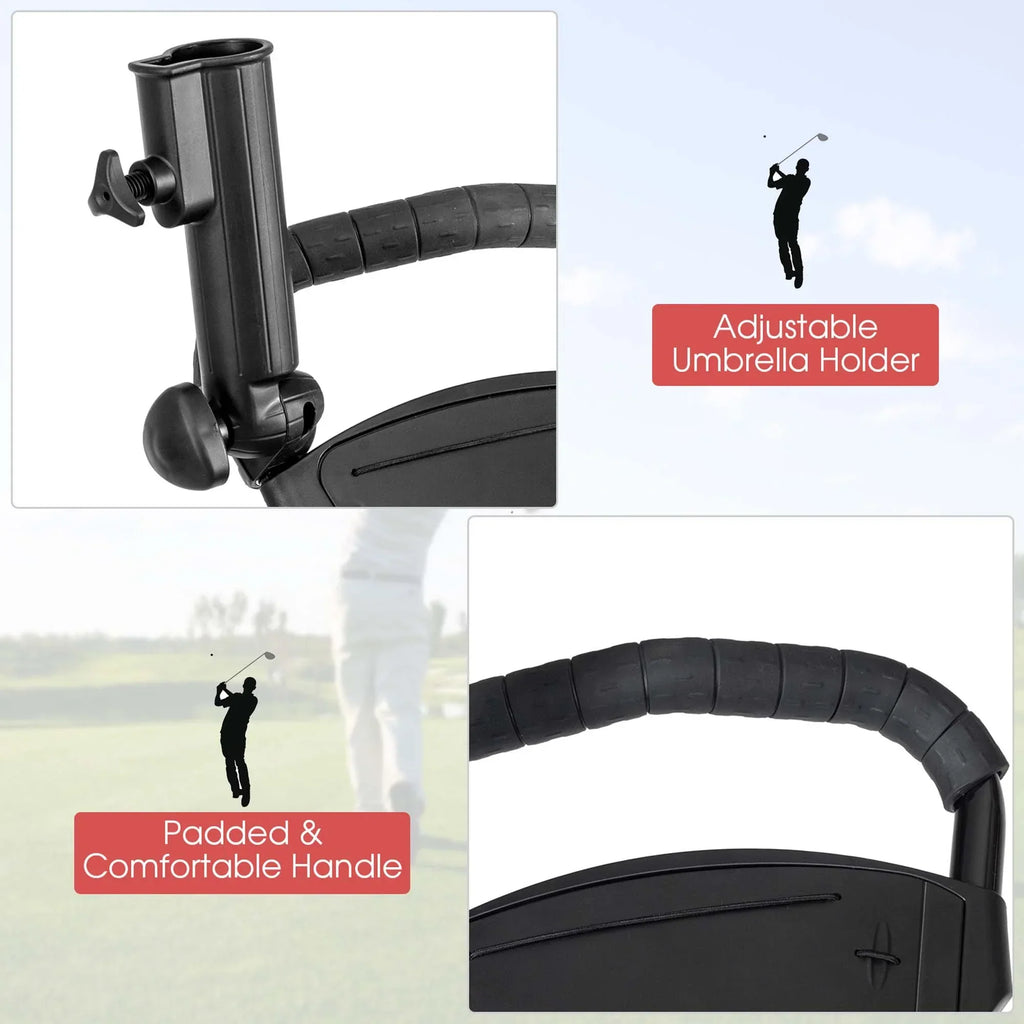 2026 NewCostway Foldable 3 Wheel Steel Golf Pull Push Cart Trolley Club w/ Umbrella Holder