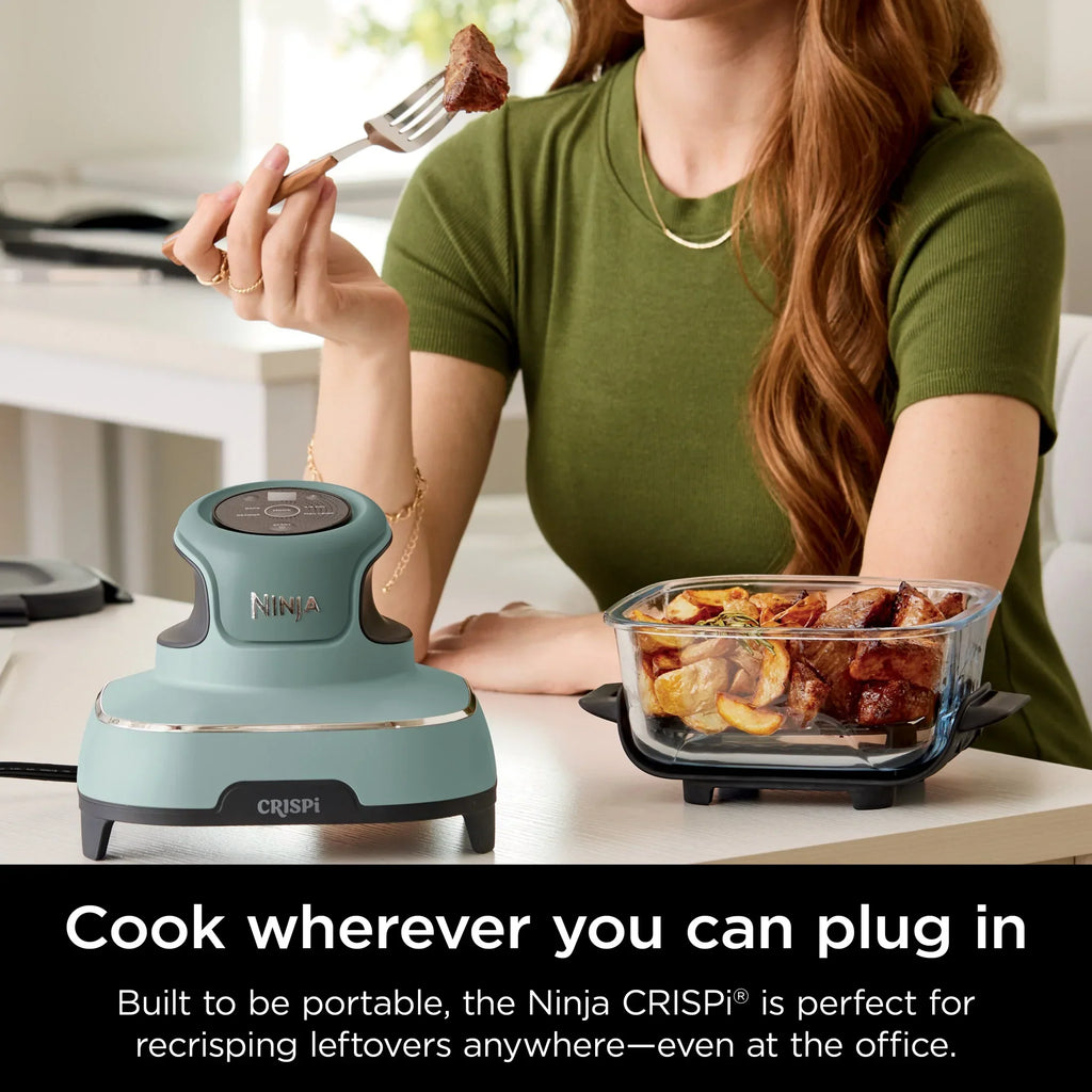 2026 NewNinja Crispi 4-in-1 Portable Glass Air Fryer Cooking System, 4-Qt & 6-Cup Containers, Cyberspace