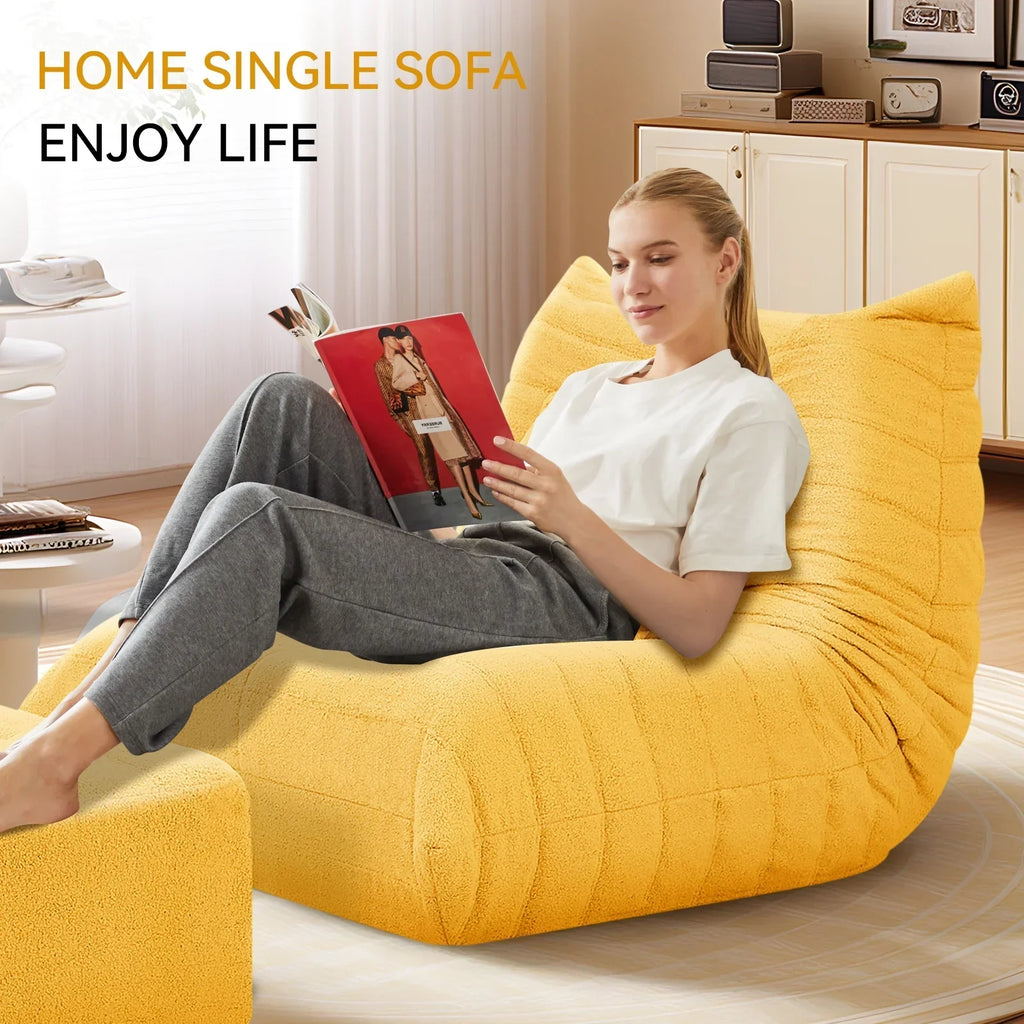 2026 NewVFD Bean Bag Chairs for Adults, Beanbag Chair with Ottoman Lounge Sofa Memory Foam Comfy Reading Chair for Bedroom & Living Room, Lazy Floor Sofa Couch