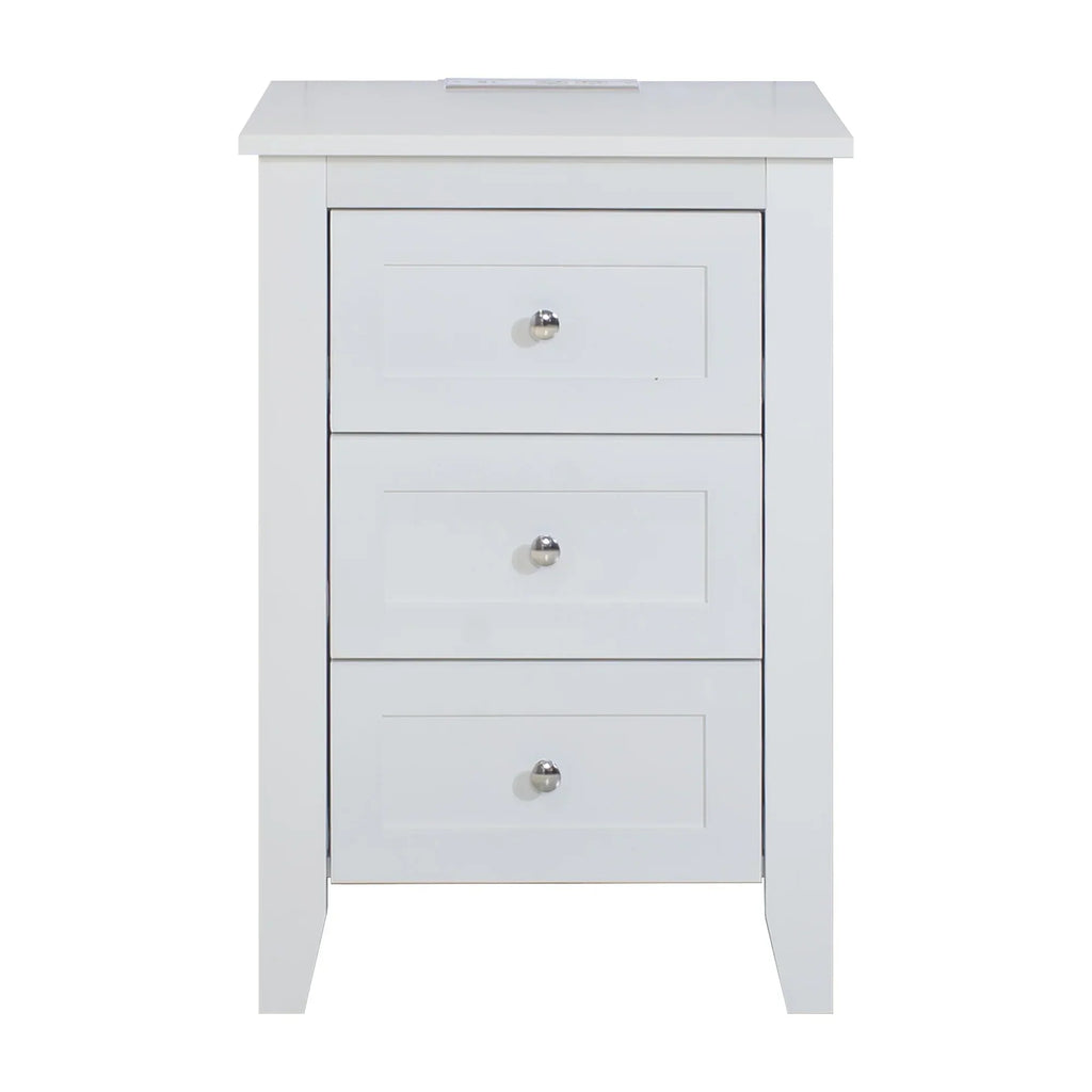 2026 NewGlavbiku Modern White 3 Drawer Nightstand Set of 2 with USB Ports & Power Outlets for Bedrooms,Adult