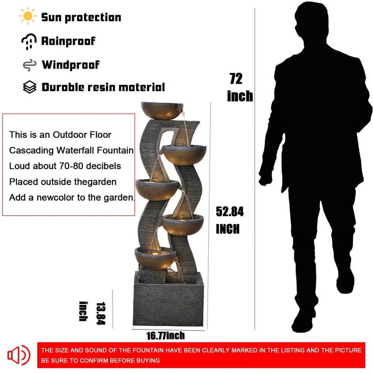 2026 New6-Tiered Garden Water Fountains Large Outdoor Fountains and Waterfalls with Light for Patio Yard Porch Pool Decor