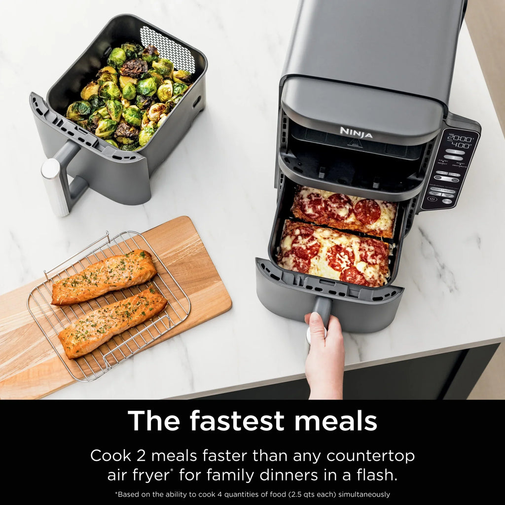 2026 NewNinja DoubleStack XL 2-Basket Air Fryer, DoubleStack Technology Cooks 4 Foods at Once, Space Saving Design, 10 QT, 4-in-1, Smart Finish & Match Cook, SL400