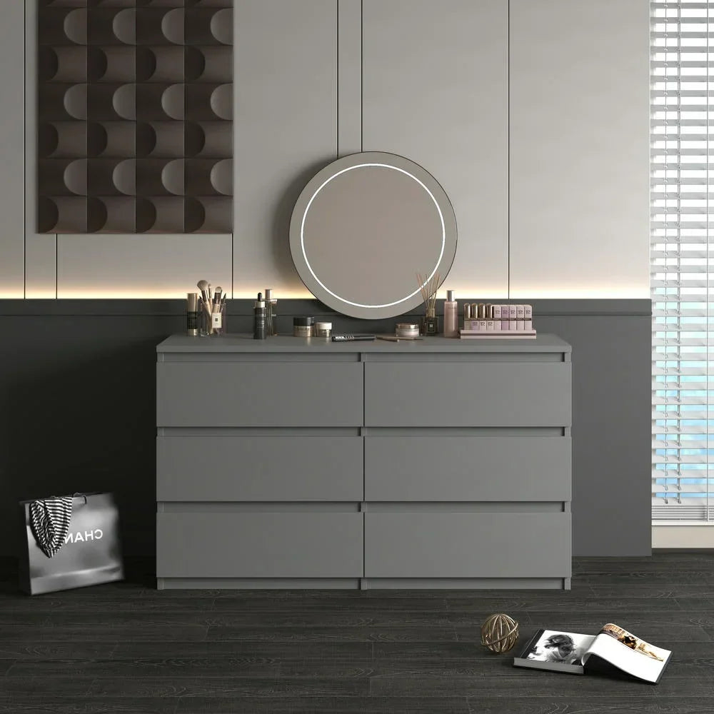 2026 NewKadyn Modern 6 Drawer Dresser Wood Cabinet,Dresser for Bedroom, Kitchen Storage Cabinet with Drawers, Chest of Drawers(Black)