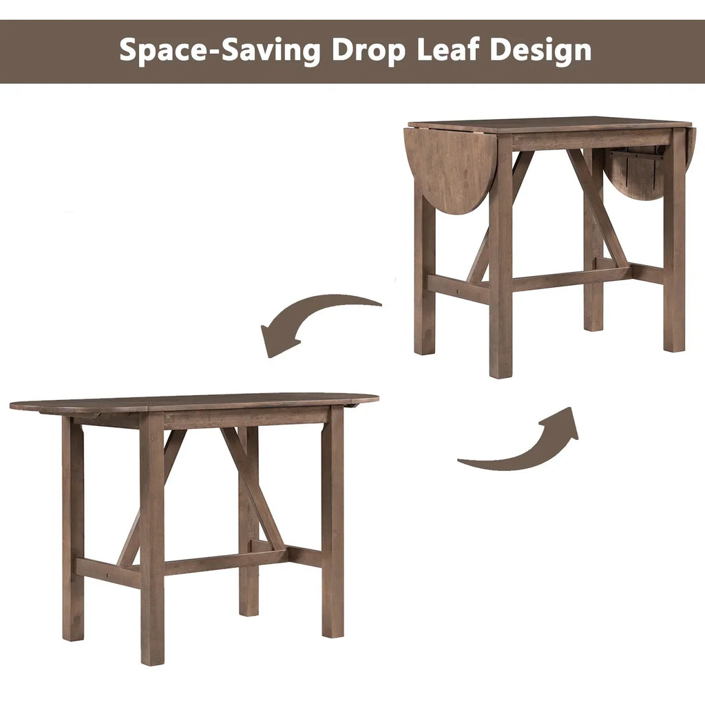2026 NewHarper & Bright Designs 3 Piece Wood Folding Dining Table Set Drop Leaf Table with 2 Padded Counter Height Dining Chairs for Small Place, Brown