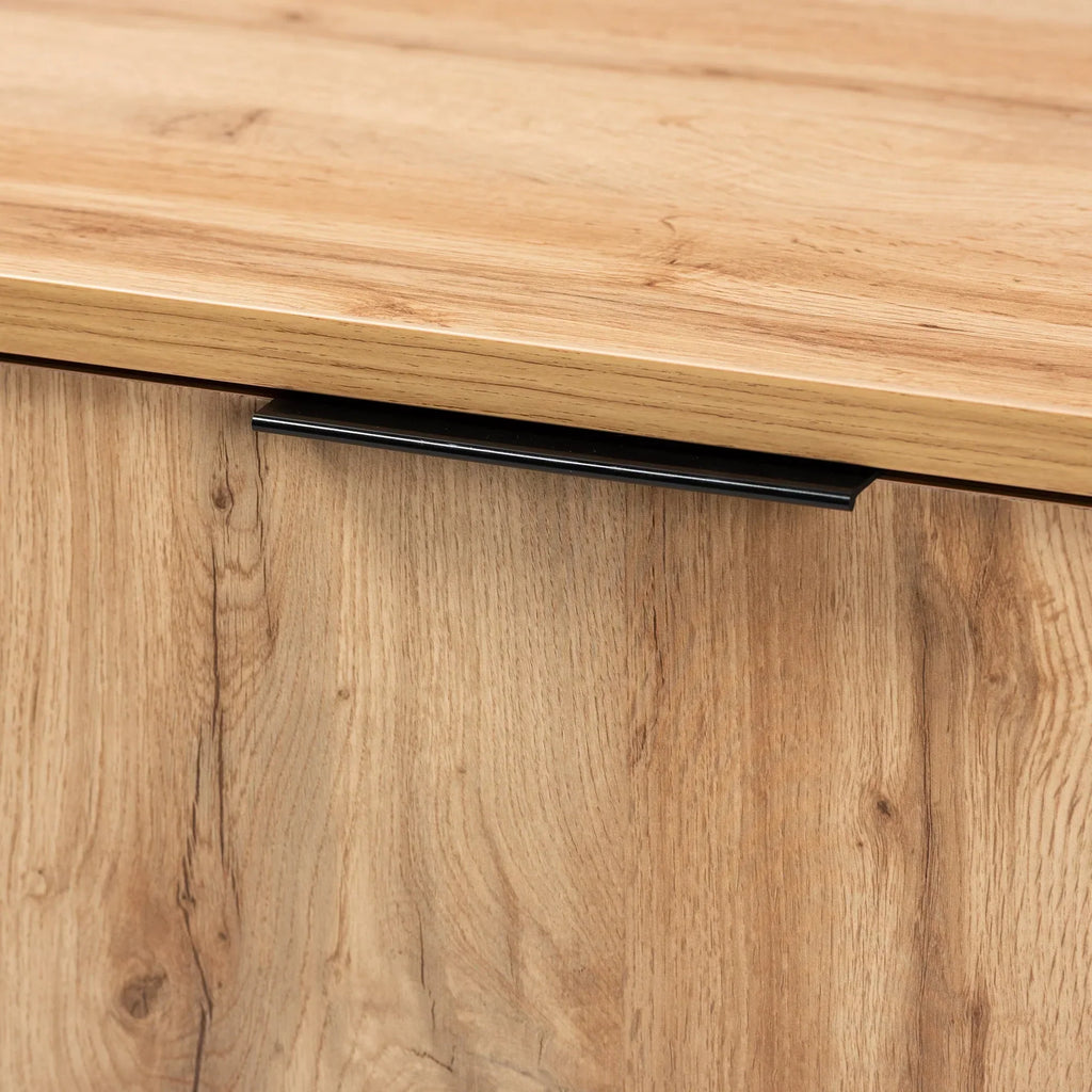 2026 NewBaxton Studio Reid Modern and Contemporary Industrial Oak Finished Wood and Black Metal 3-Drawer Sideboard Buffet