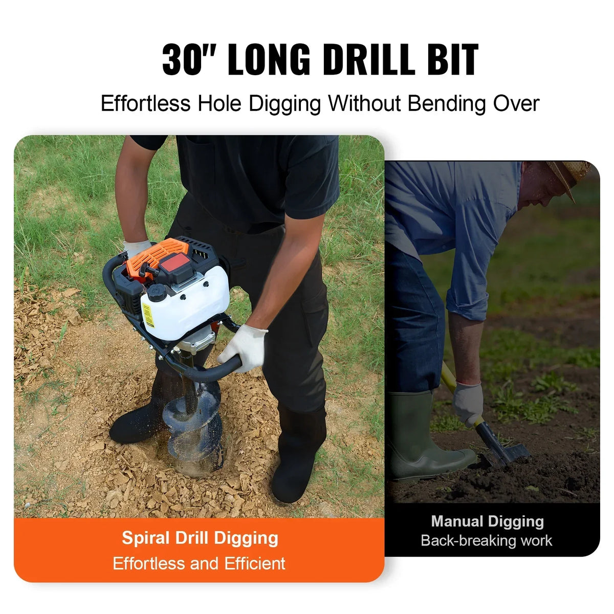 2026 NewKFFKFF Gas Earth Auger, 52CC 1450W, includes 8" Drill Bit & Extension Rod, Ideal for Garden, Farmland Fence Installation, Orange & Black