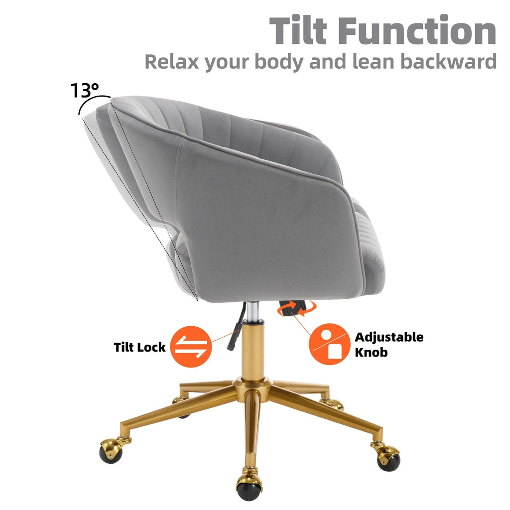 2026 NewWestice Home Office Desk Chairs, Velvet Task Chair, Height Adjustable Swivel Vanity Chair with Golden Base for Vanity Study, Living Room Computer Room, Beige