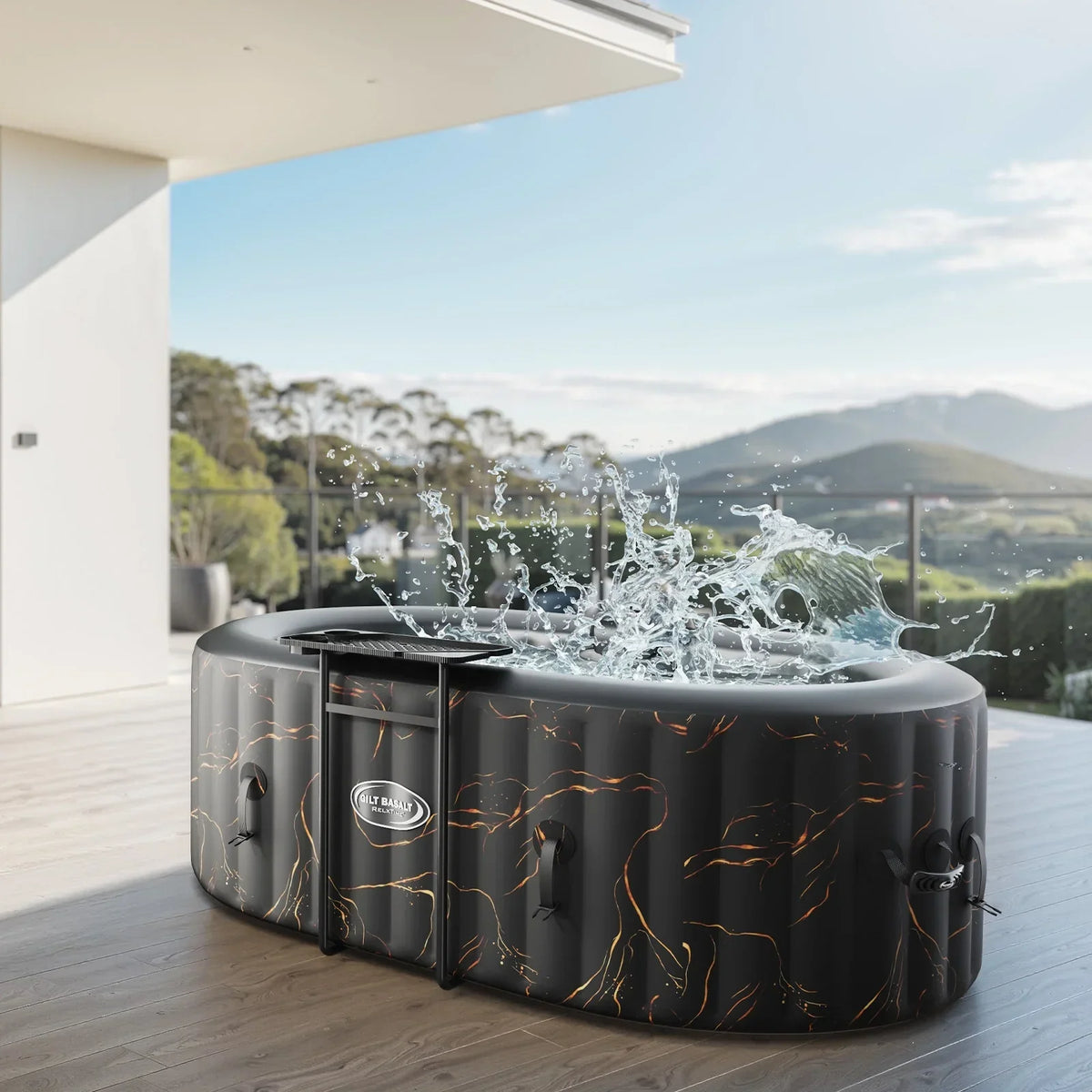 2026 NewRELXTIME 2 Person Oval Inflatable Hot Tub Set Outdoor Spa with 100 Massage Jets, LED Light, Black