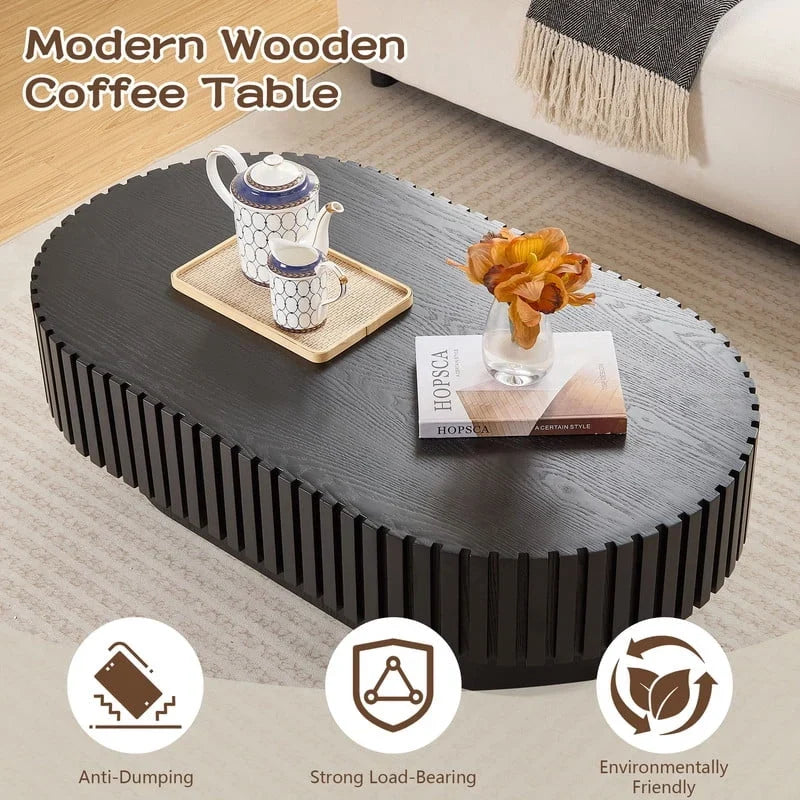 2026 NewFFH 43.7 inch Oval Coffee Table for Living Room,Handcraft Rustic Corner Coffee Table Nature Wood Relief Sturdy Pedestal for Apartmen,Side Table Centre Table,Nature Wood