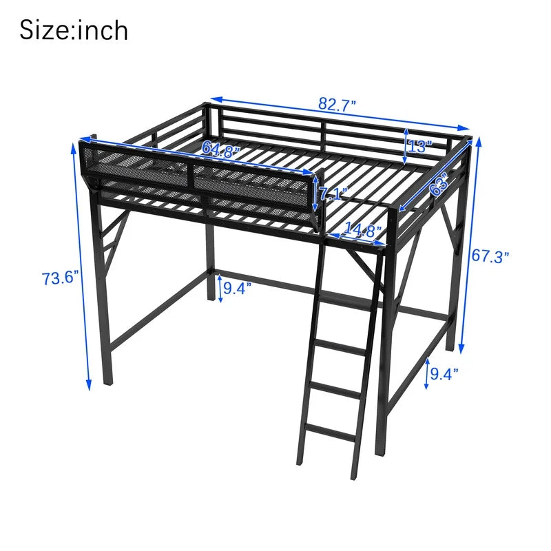2026 NewDuxelifin Queen Size Metal Loft Bed Frame, Heavy Duty Steel High Loft Bed with Storage Shelves & Ladder, Space-Saving Loft Bed for Apartments, Adults, Teens & Juniors (Black)