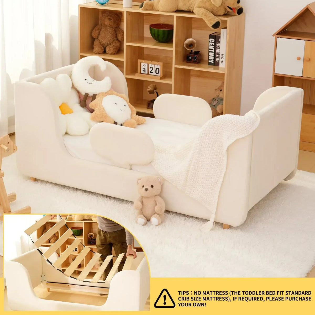 2026 NewLilypelle Toddler Bed Frame, Toddler Floor Bed with Removable Guard Rails, Small Bed for Boys and Girls, Standard Crib Size Toddler Bed"55.9 x 31.5 x 23.2 in"Beige