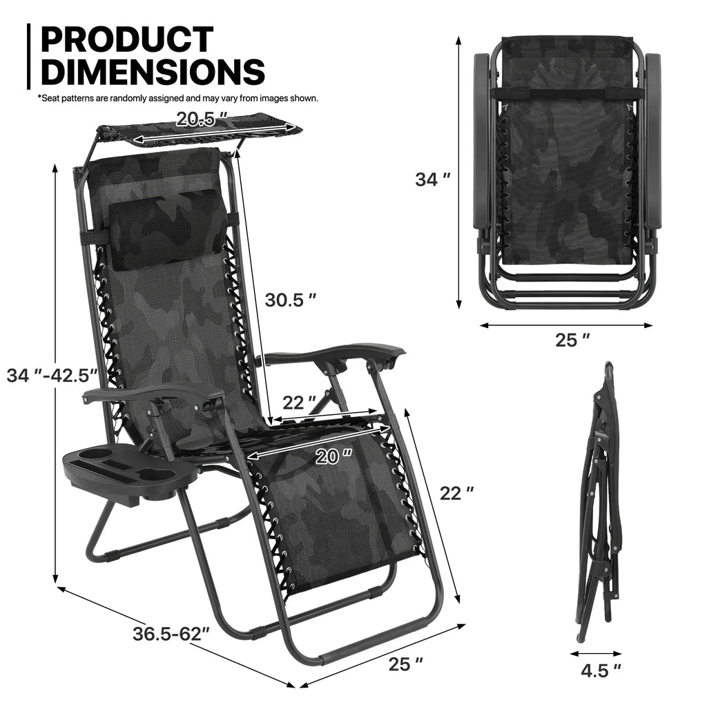 2026 NewMoNiBloom Zero Gravity Chairs Set of 2, Folding Outdoor Patio Beach Recliner with Canopy Shade & Headrest, Black