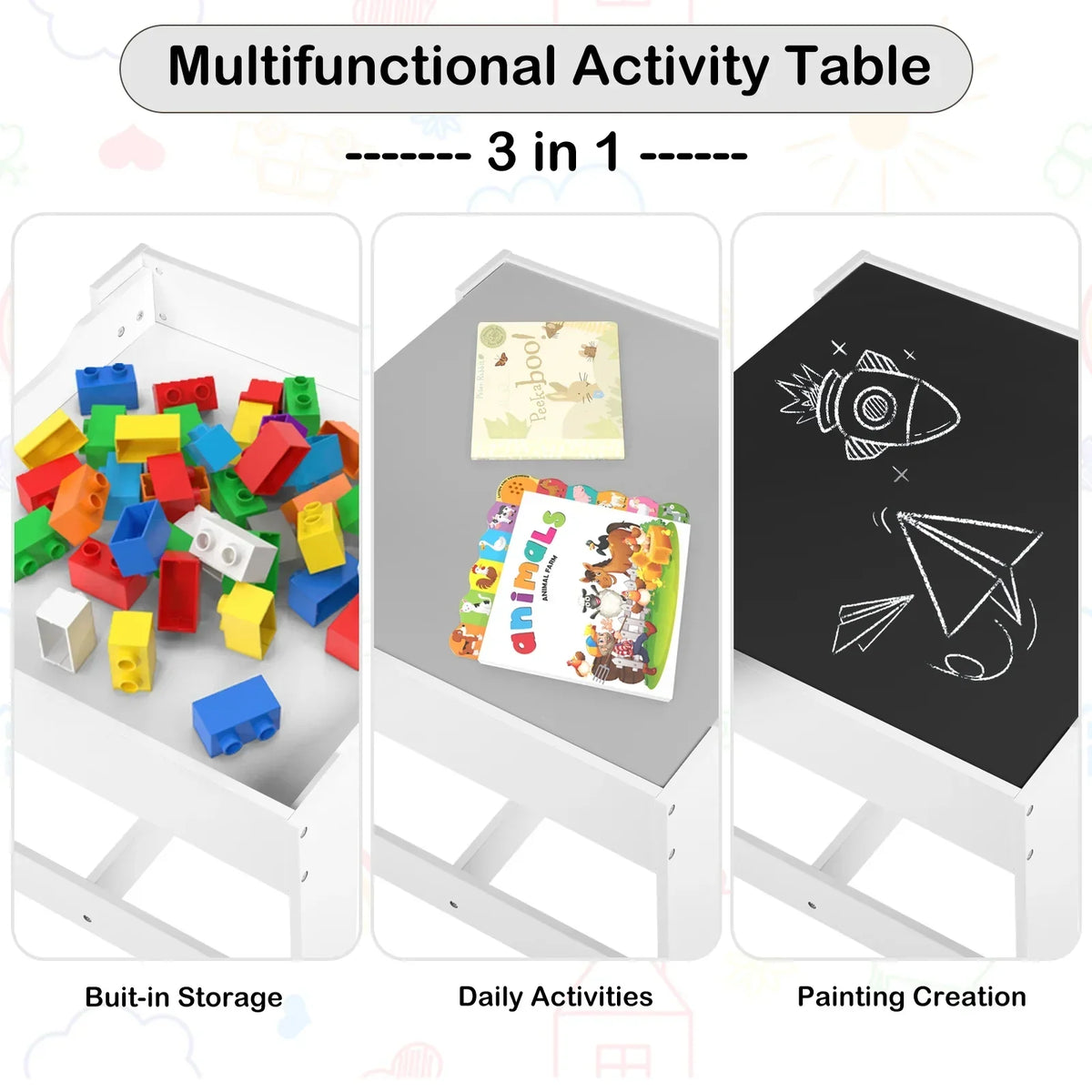2026 NewLINLUX Kids Table and 2 Chairs Set, Children Activity Table Chairs with Chalkboard/Whiteboard, Grey