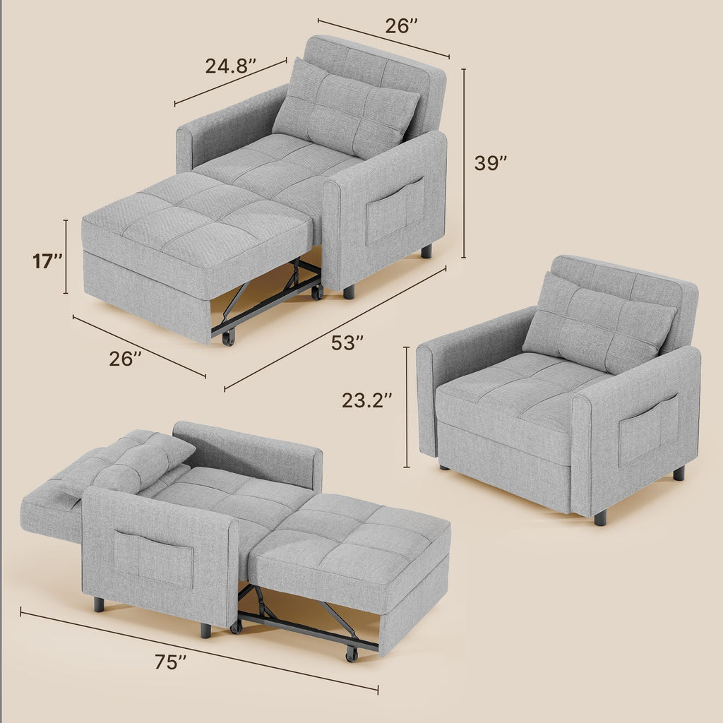 2026 New3 in 1 Convertible Sofa Bed Chair for Living Room, Aiho Sleeper Sofa Bed for Living Room, Dark Gray