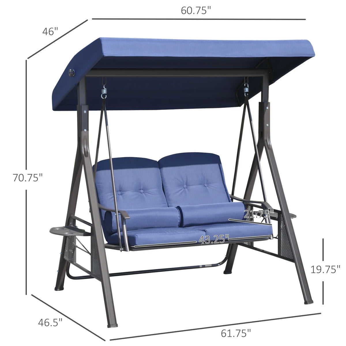 2026 NewOutsunny 2-Person Patio Swing Bench with Adjustable Shade Canopy, Soft Cushions, Throw Pillows and Tray, Beige.