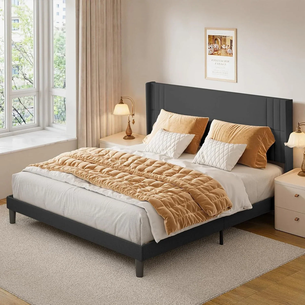 2026 NewLofka King Bedroom Furniture Set - Includes One King Bed Frame, Two Nightstands and 2 Dressers for Modern Home Decor
