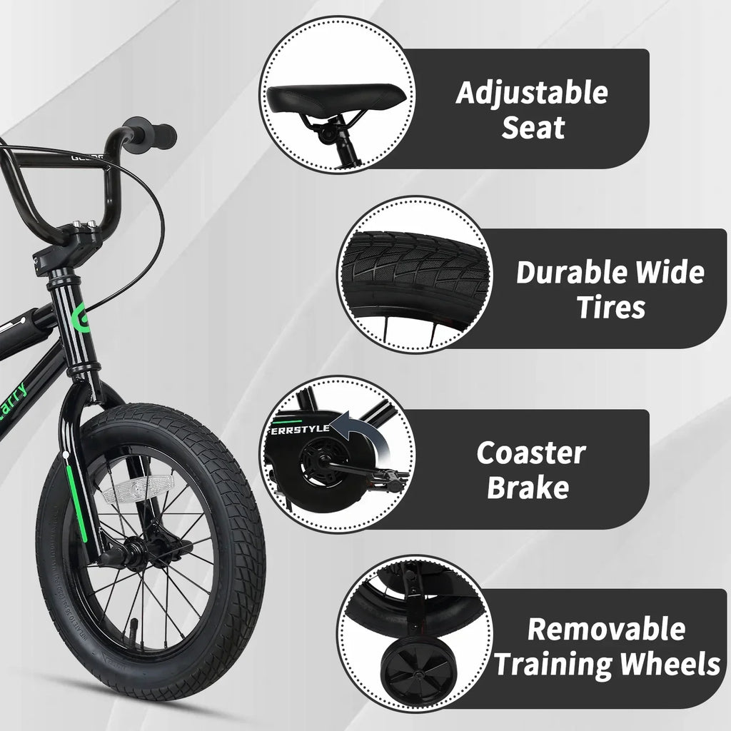 2026 NewGlerc 14 Inch Little Kids Bike BMX Style Bicycle with Training Wheels Coaster Brake for 3 4 5 Years Old Boys Girls, Blue