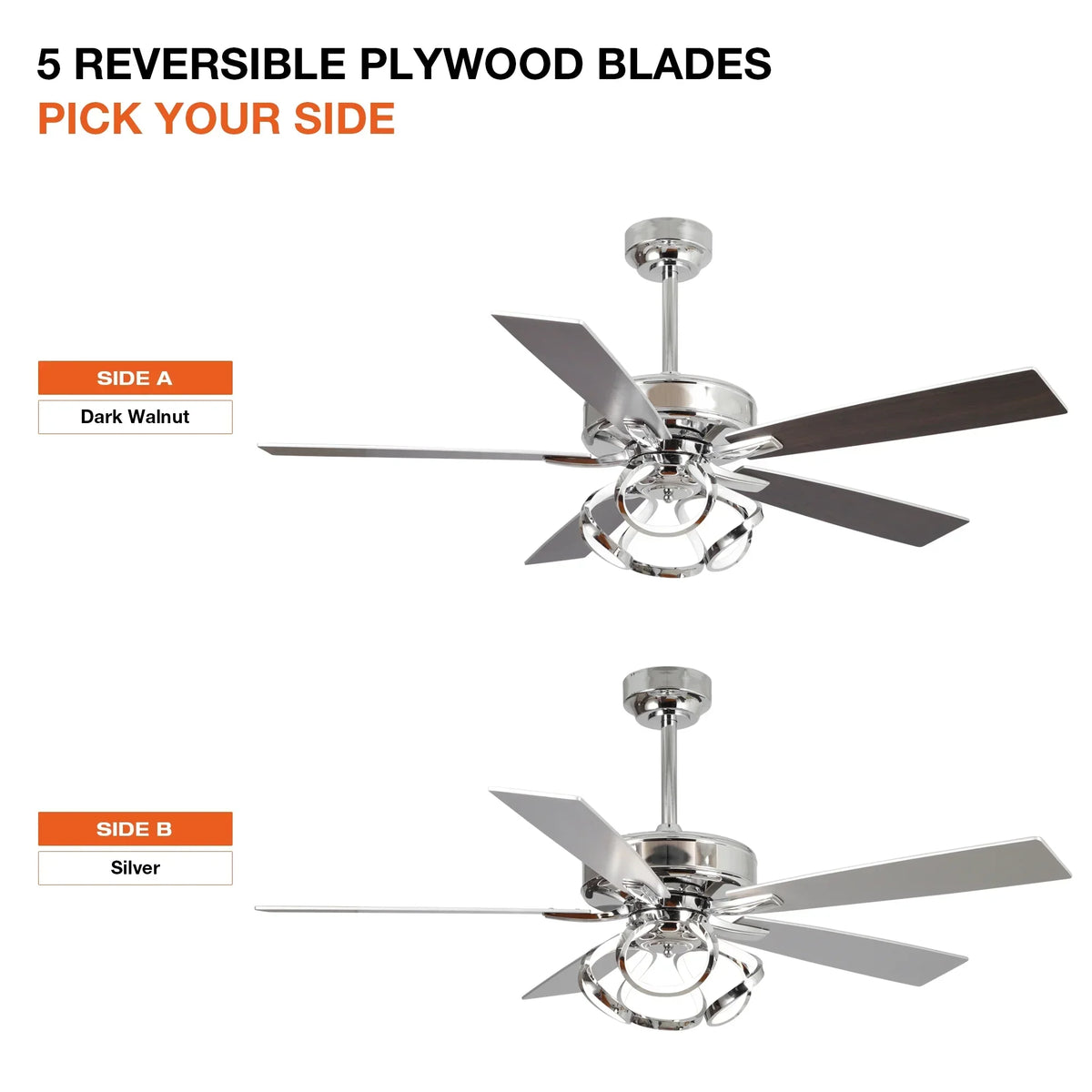 2026 NewParrot Uncle 52-Inch Contemporary Chrome Ceiling Fan with Integrated LED Lights and Remote Control