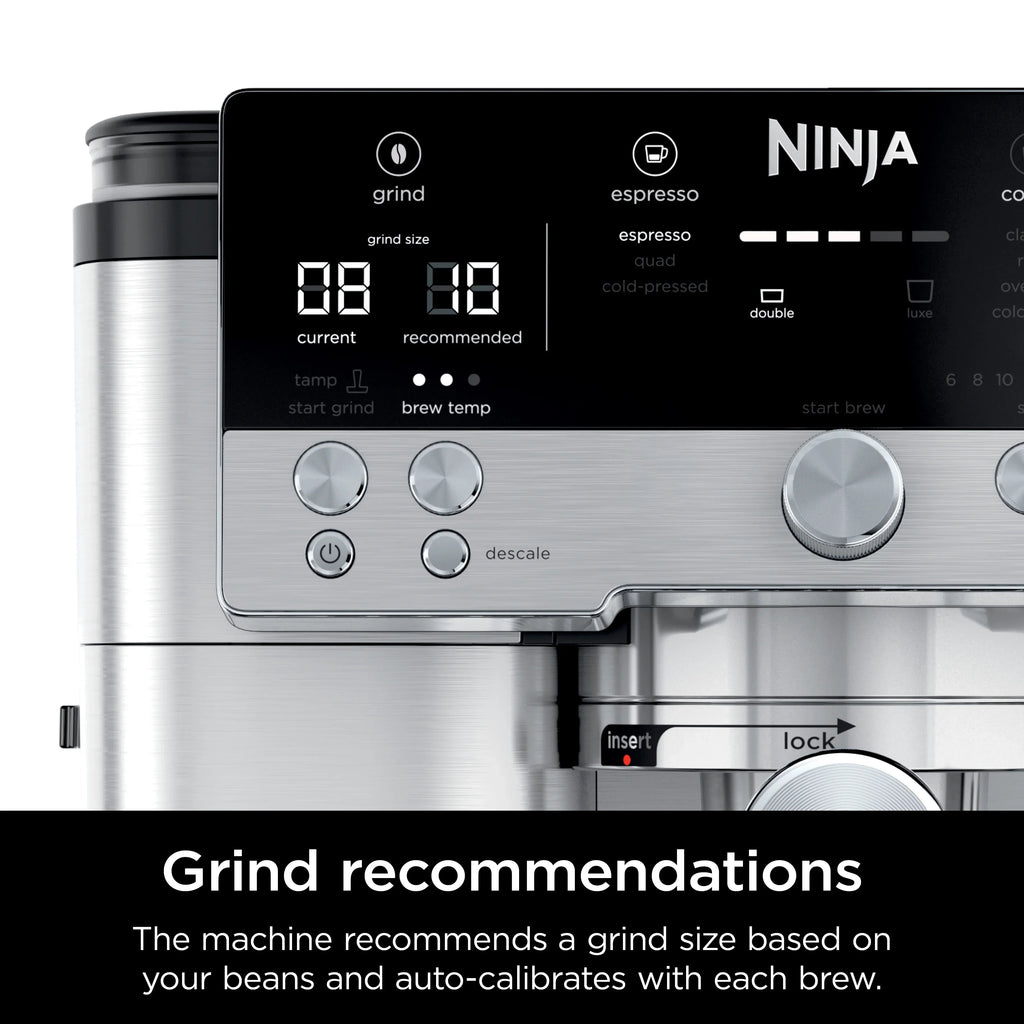 2026 NewNinja Luxe Cafe Premier Series, Stainless Steel Espresso Machine and Drip Coffee Maker with integrated Coffee Grinder and Milk Frother, ES601