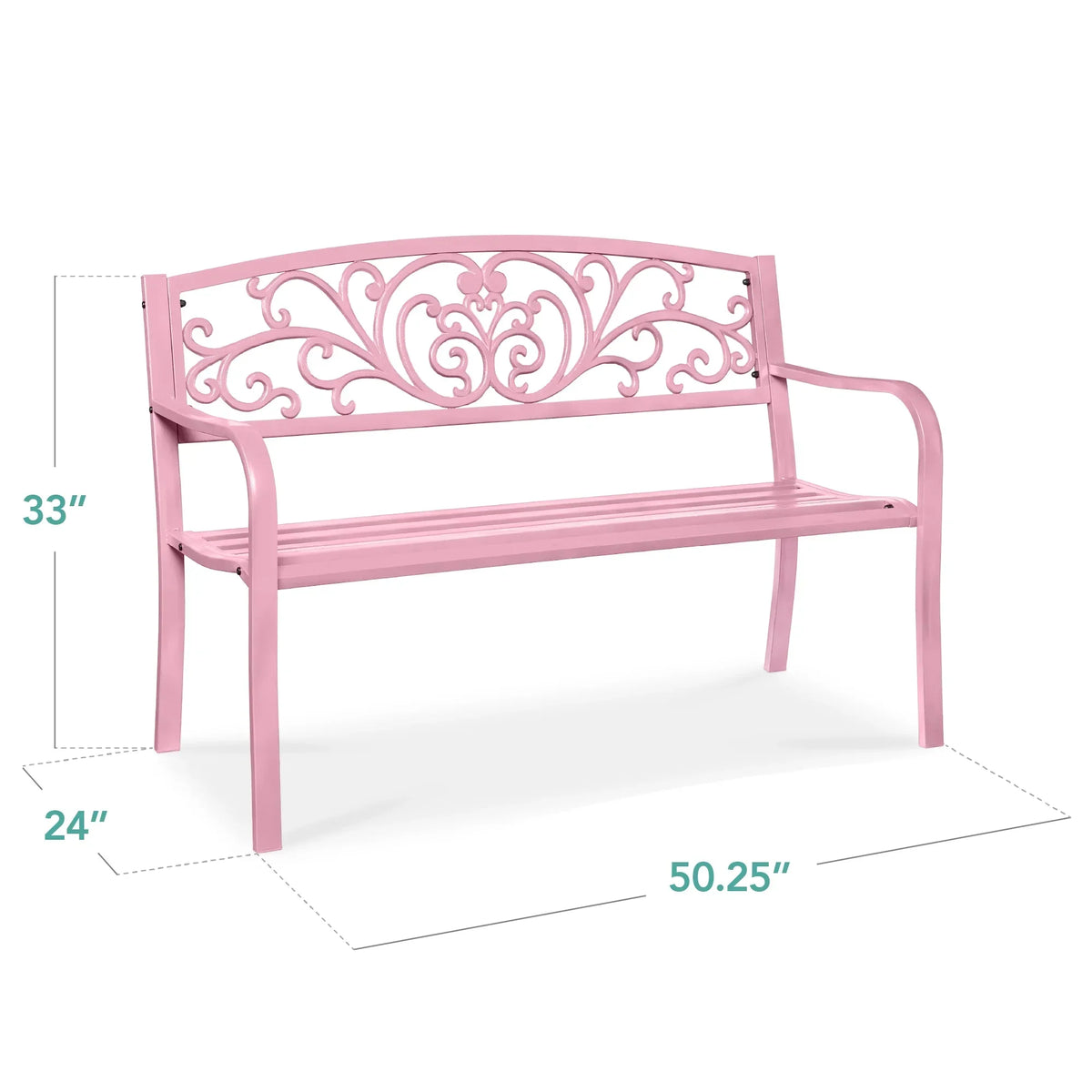 2026 NewBest Choice Products Outdoor Steel Bench Garden Patio Porch Furniture w/ Floral Design Backrest - Black