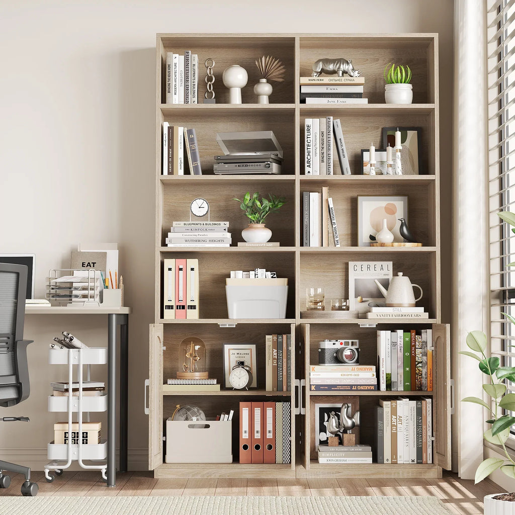 2026 NewHomfa 73" Tall Bookcases with Doors, 8 Cubes 6-Tier Double Row Bookshelf, White Bookcase for Living Room Home Office