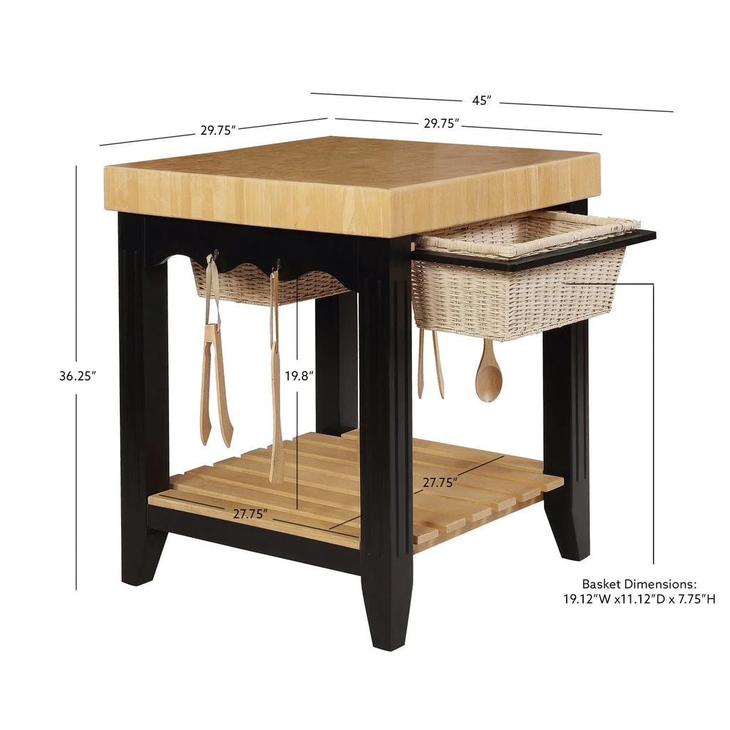 2026 NewKolton Square Kitchen Island, Black and Natural with Butcher Block Top